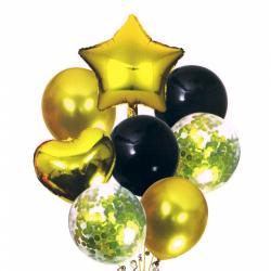 Šventiniai balionai, 8 vnt., 30-46 cm., juoda-geltona